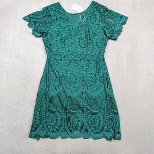 MSLG Romantic Floral Eyelash Lace Cocktail Dress XL Emerald Green Wedding Guest
